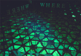 interior of large kaleidoscope with word 'WHERE'